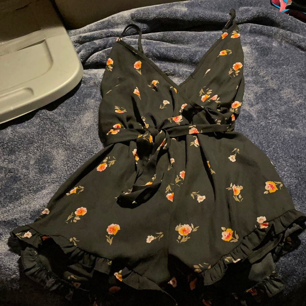 Black flowered romper